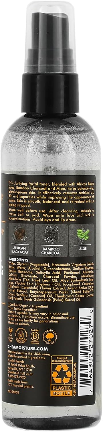 Shea Moisture African Black Soap Bamboo Charcoal Detoxifying Toner 4.5 oz / 133 ml - Experience the purifying power of Shea M