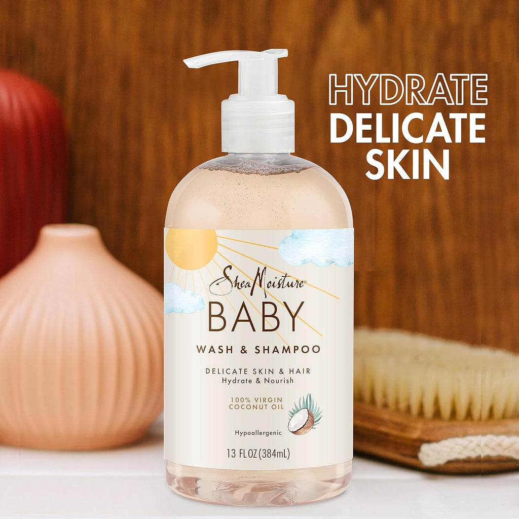 Shea Moisture 100% Virgin Coconut Oil Baby Wash & Shampoo 13 oz / 384 ml - Nourish and soothe your baby's delicate skin and h