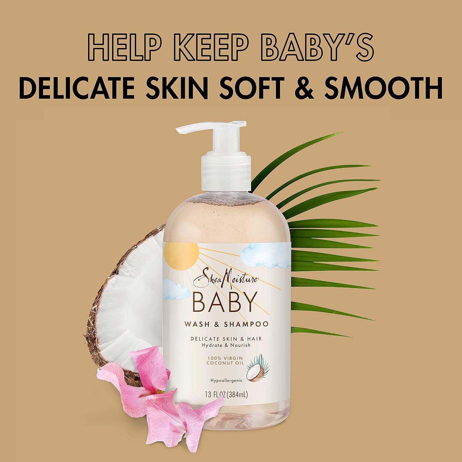 Shea Moisture 100% Virgin Coconut Oil Baby Wash & Shampoo 13 oz / 384 ml - Nourish and soothe your baby's delicate skin and h