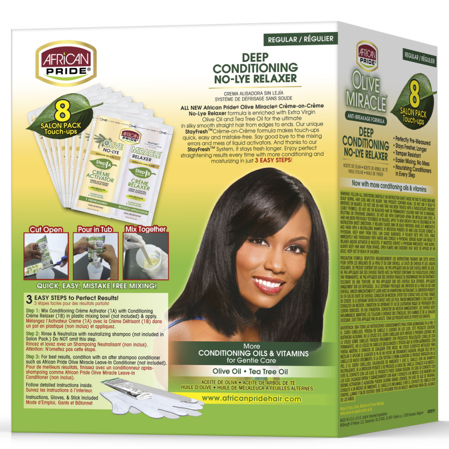 African Pride Olive Miracle No-Lye Relaxer (Regular, 8 Touch-Ups) - improves manageability and