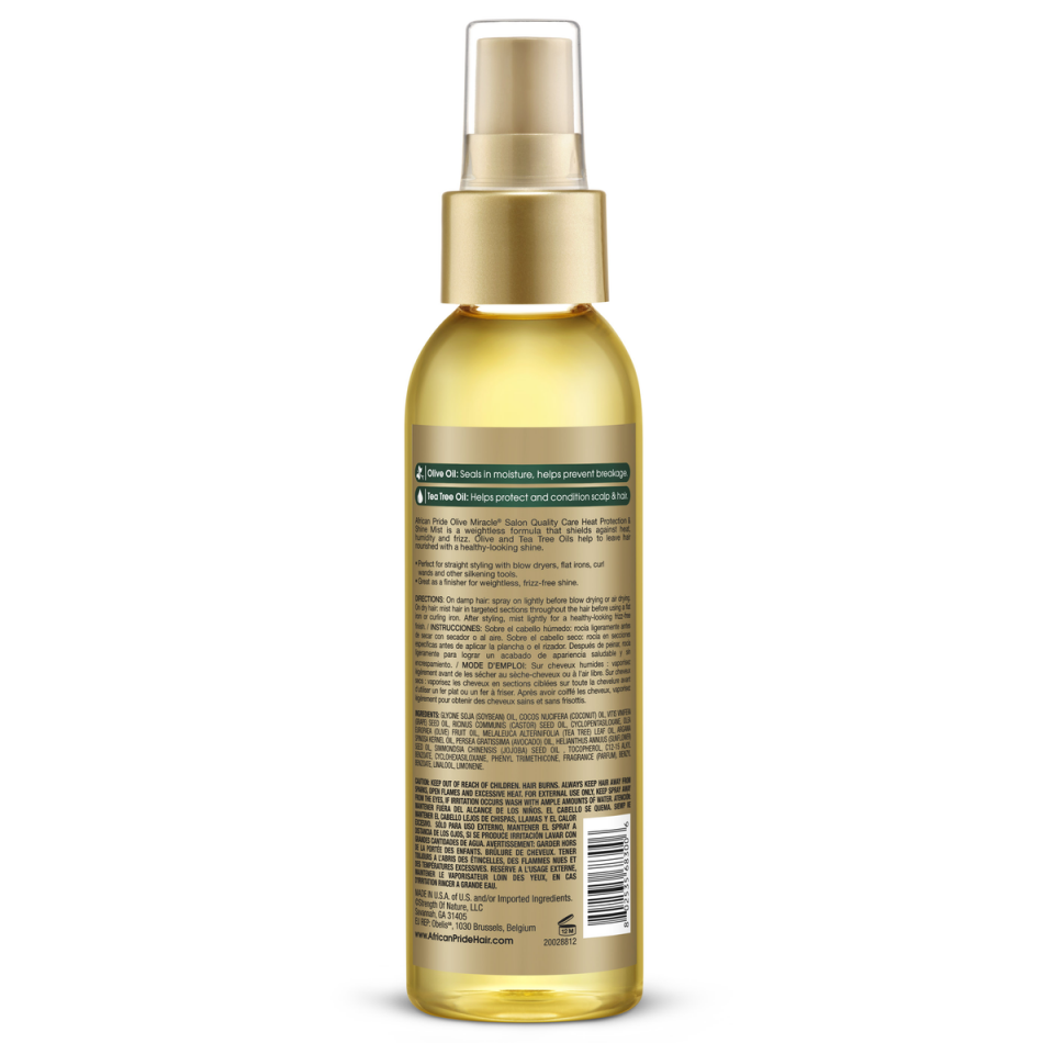 African Pride Olive Miracle Heat Protection & Shine Mist 4oz - improves manageability and