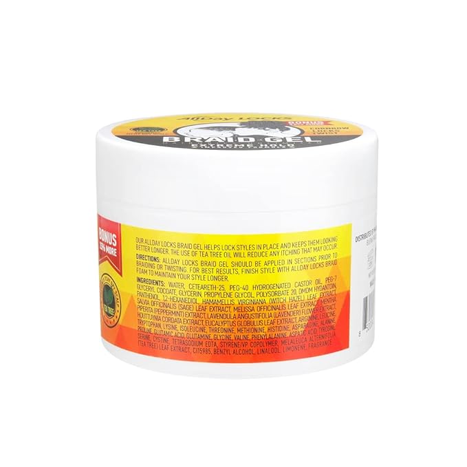 All Day Locks Braid Gel Extreme Hold 5 oz texture back label ingredients