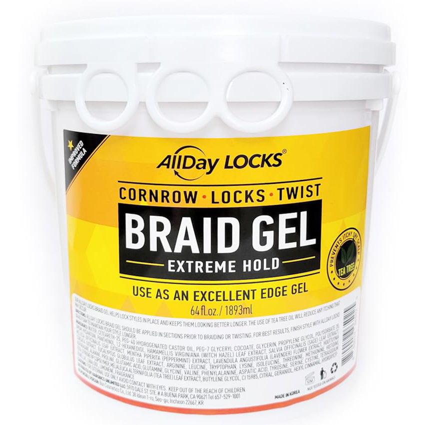 All Day Locks Braid Gel Extreme Hold 64 oz back label