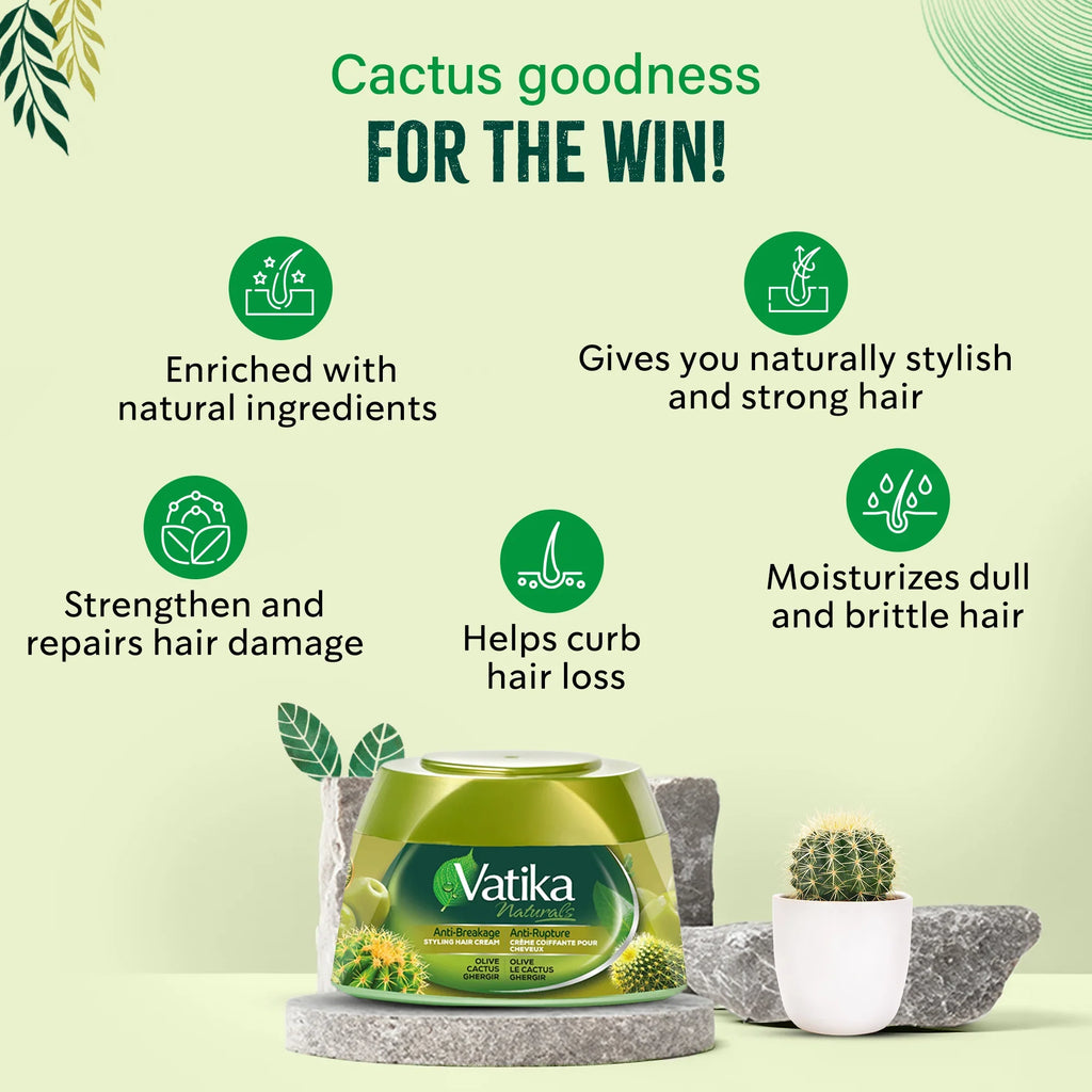 Vatika Naturals Hair Cream - Anti-Breakage (210ml, Cactus)