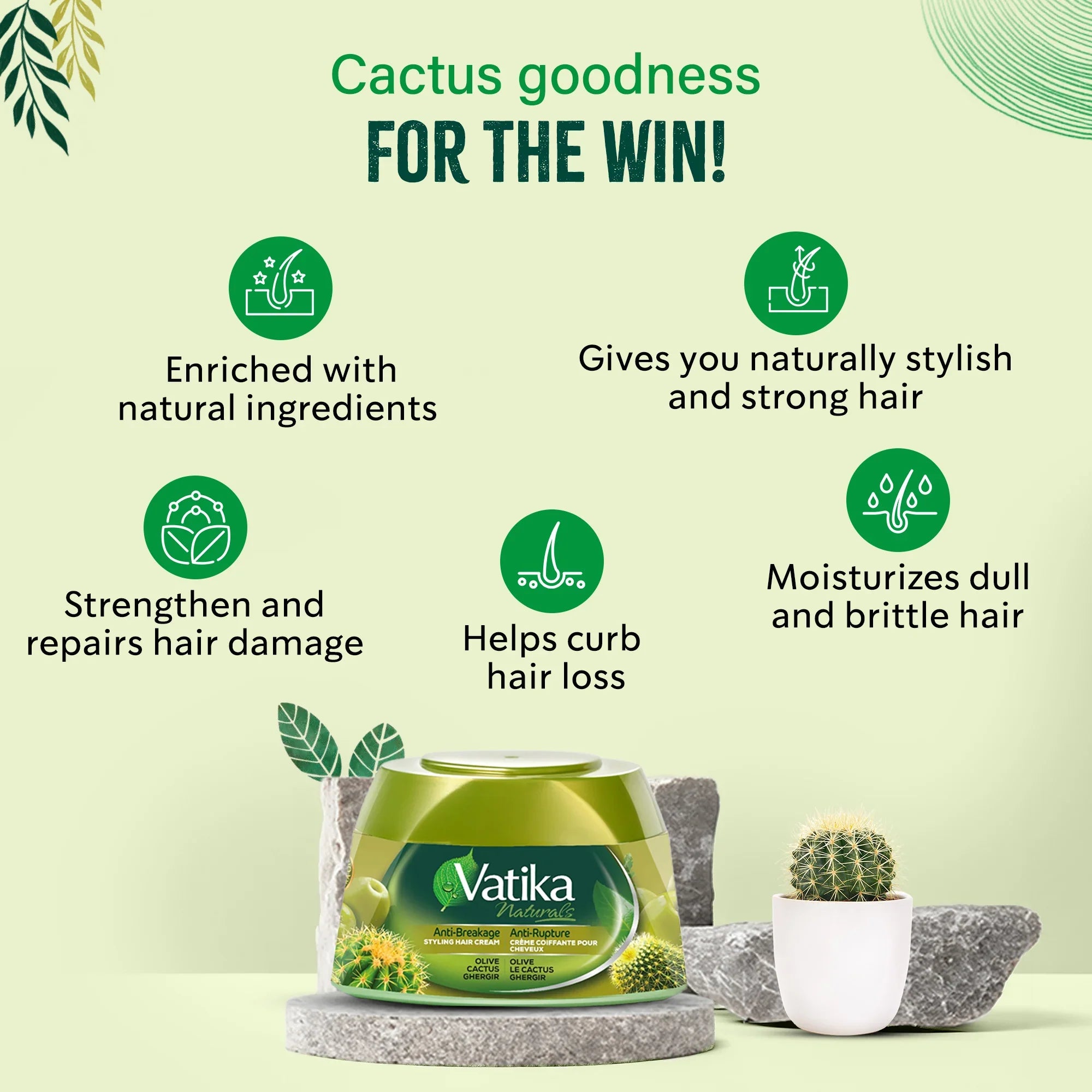 Vatika Naturals Hair Cream - Anti-Breakage (210ml, Cactus)