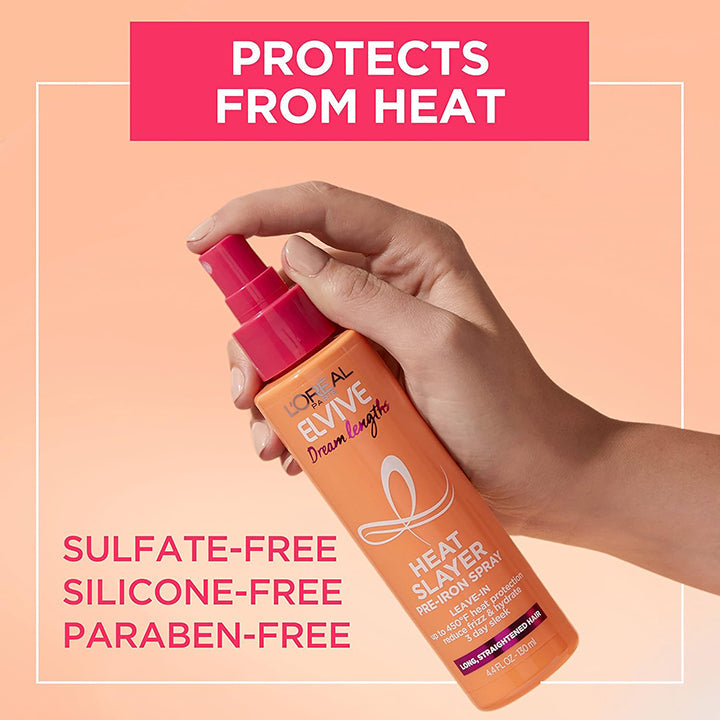 L'Oréal Elvive Dream Lengths Heat Slayer Iron Spray for Heat Protection & Frizz Control on Long, Damaged Hair - Protect and p