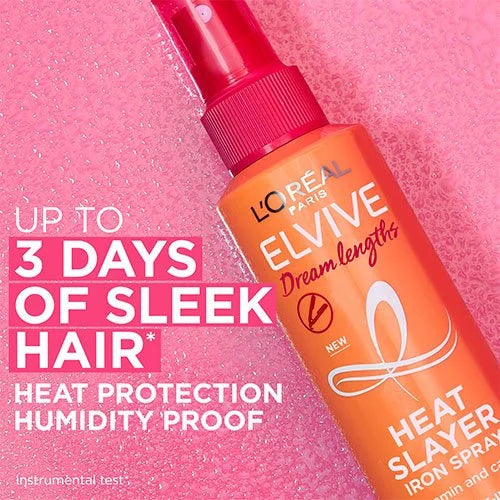 L'Oréal Elvive Dream Lengths Heat Slayer Iron Spray for Heat Protection & Frizz Control on Long, Damaged Hair - Protect and p