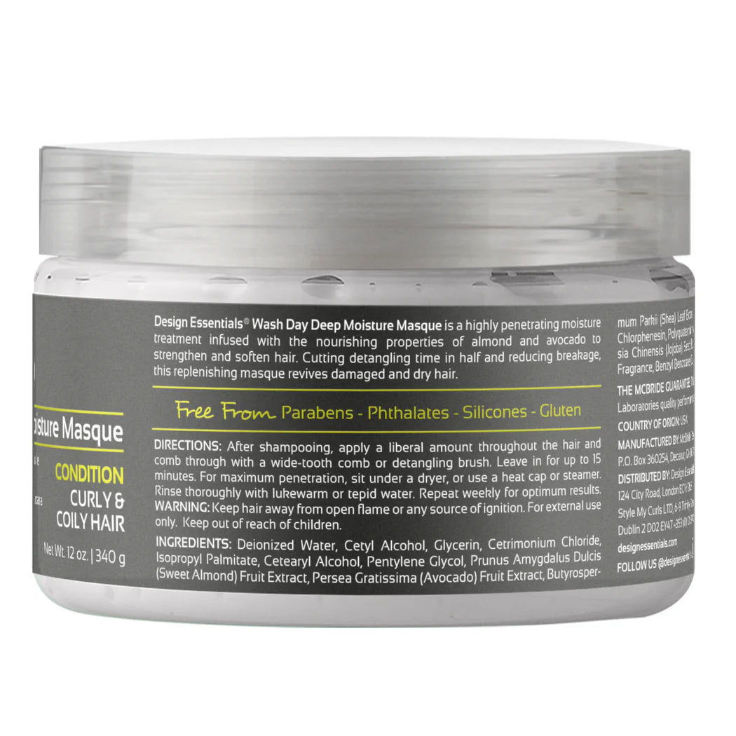 Design Essentials Almond & Avocado Wash Day Deep Moisture Masque 12oz back label