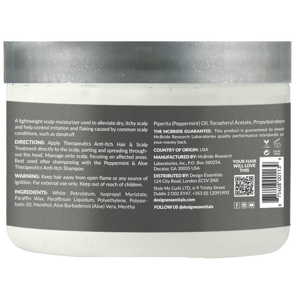 Design Essentials Peppermint & Aloe Therapeutics Anti-Itch Hair & Scalp Treatment 5oz back label