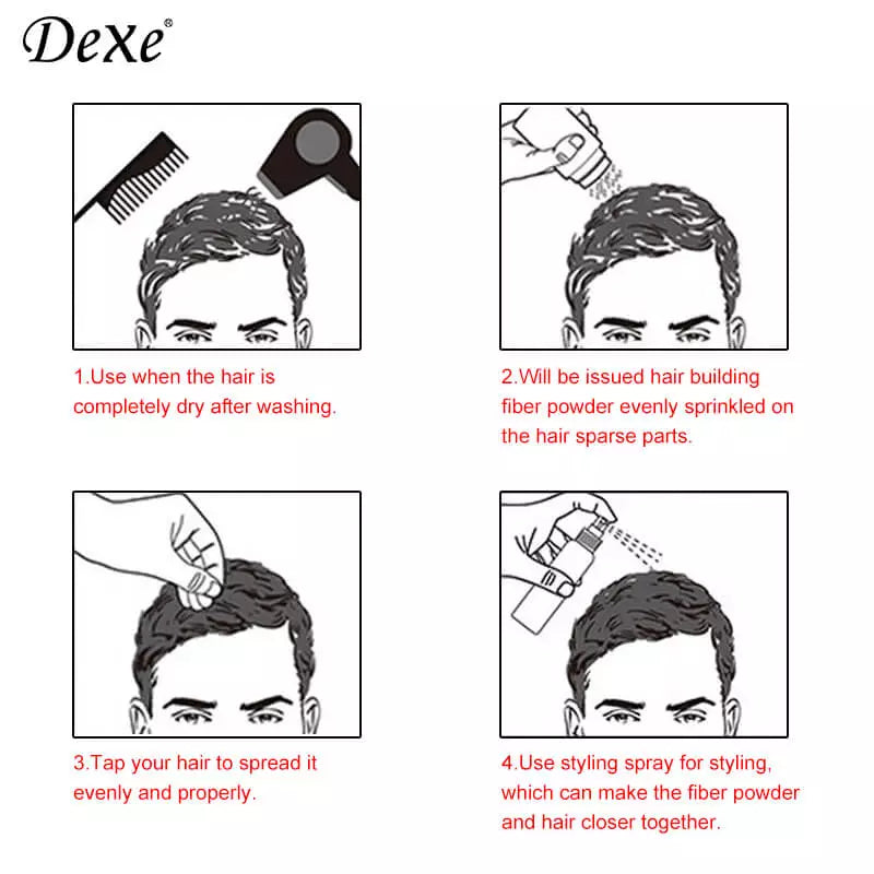 Dexe Hair Building Fibers 22g + 100ml Spray Instant Hair Volumiser For Thinning Hair