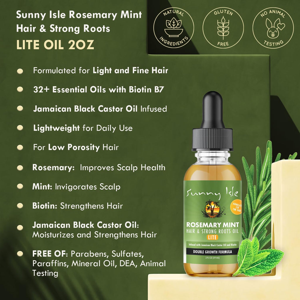 Sunny Isle Rosemary Mint hair oil bottle with product details