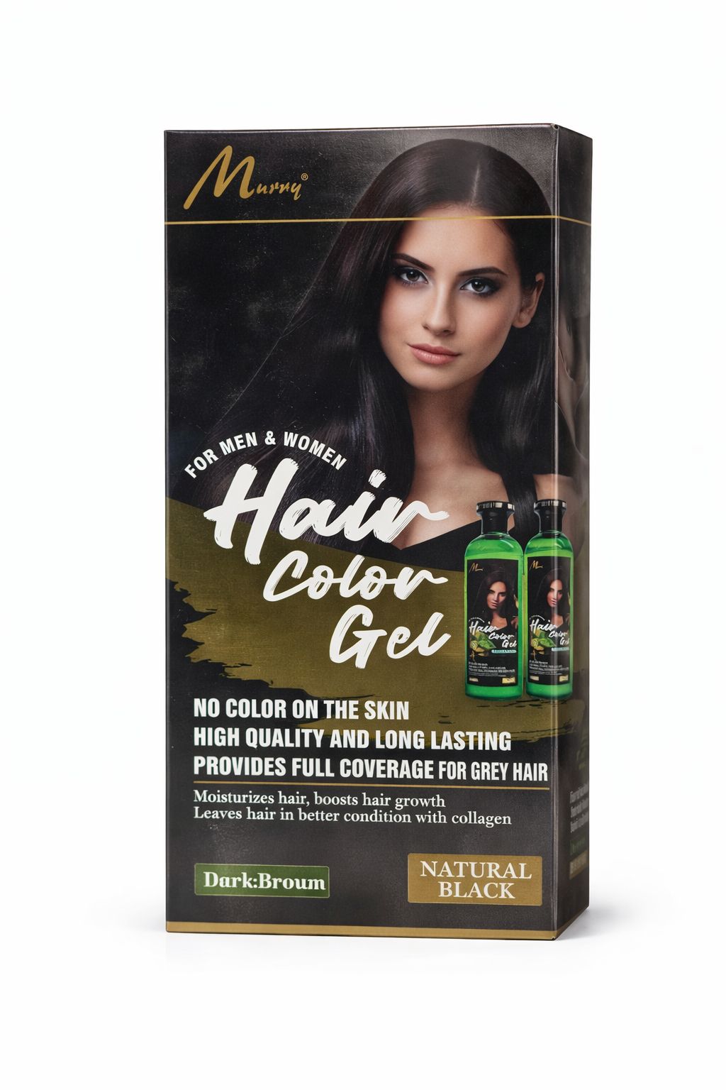 Murru Hair Color Gel Natural Black – Dark Brown Effect, No‑Stain Formula, Full Grey Coverage for Men & Women – 2 × 500ml