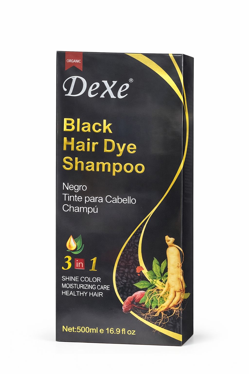 Dexe Black Hair Dye Shampoo 500ml 3 in 1 Herbal Hair Colour For Textured Hair