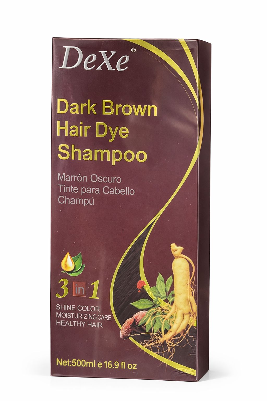 Dexe Dark Brown Hair Dye Shampoo 500ml 3 in 1 Hair Colour For Textured Hair