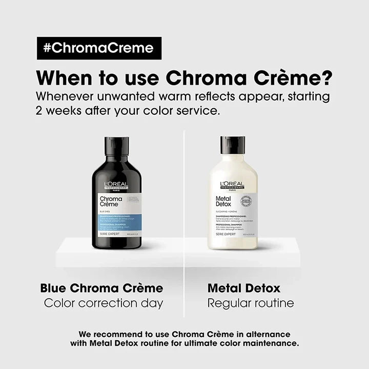 L'Oréal Professionnel Serié Expert Chroma Crème Blue Dyes Shampoo Orange Tone Neutralizing & Colour Correction for Light to M