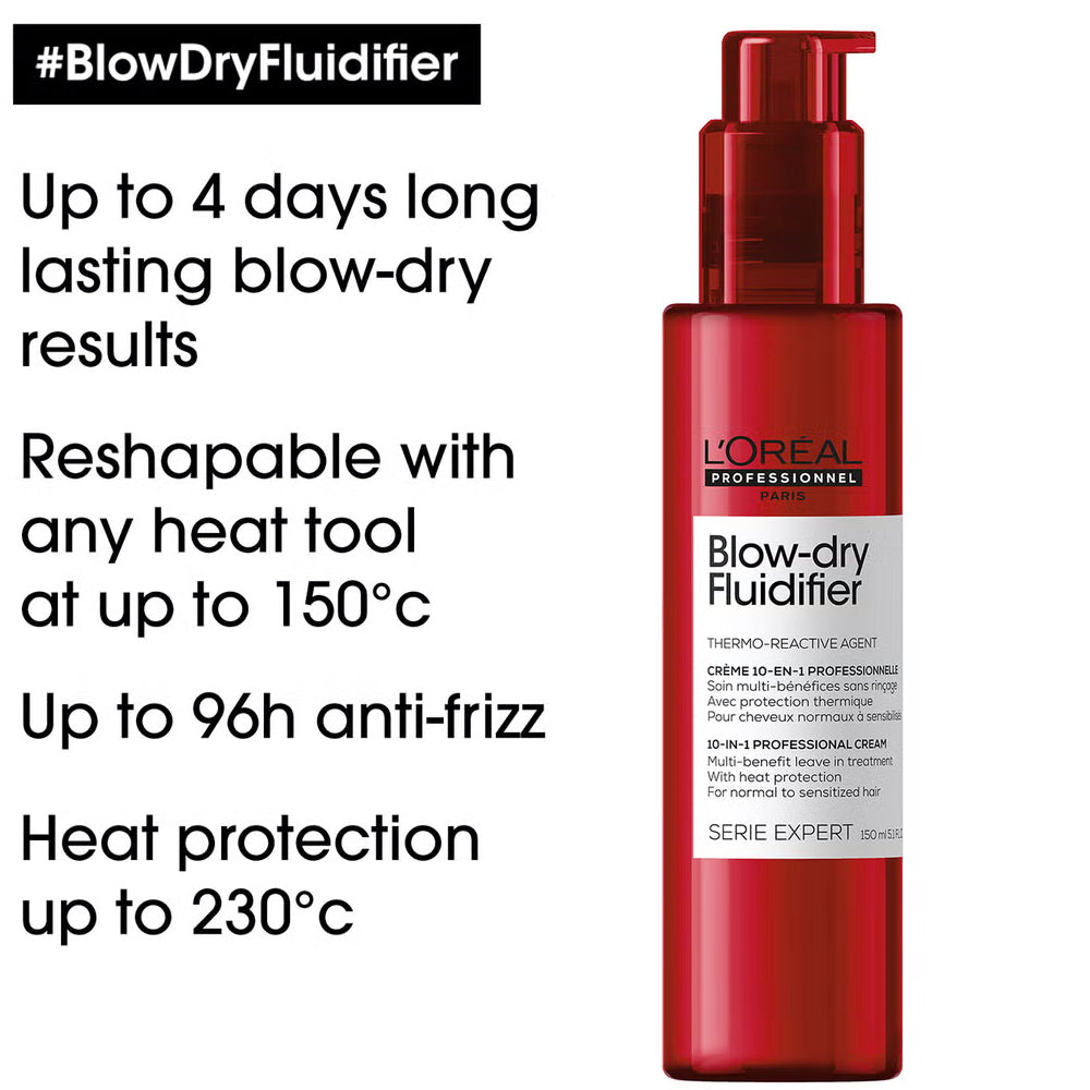 L'Oréal Professionnel Serié Expert Blow-Dry Fluidifier 10-in-1 Professional Cream for Heat Protection & Anti-Frizz for All Ha