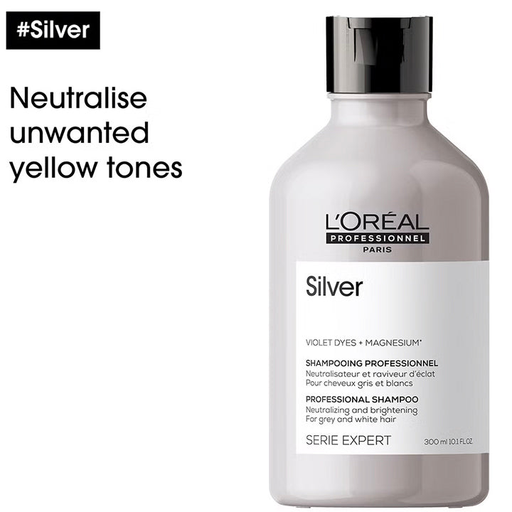 L'Oréal Professionnel Serié Expert Silver Shampoo Neutralises Yellow Tones & Brightens for Grey, White, and Light Blonde Hair