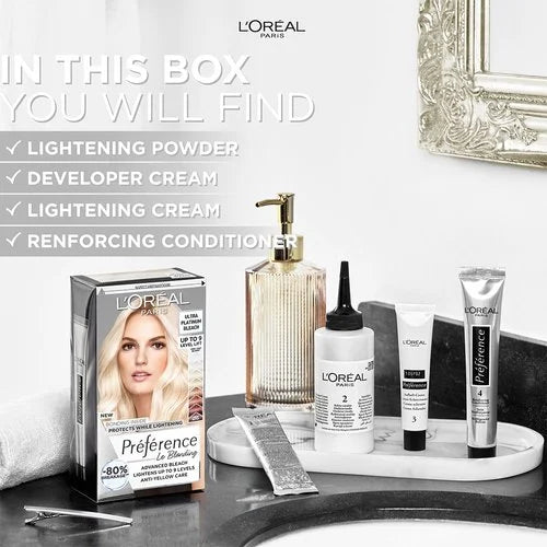 L'Oréal Préférence Ultra Platinum Bleach for Up to 9 Levels of Lift & Hair Protection - Unleash extreme platinum results with