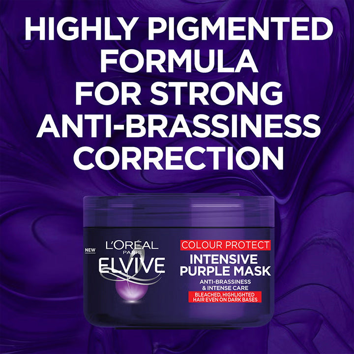 L'Oréal Elvive Colour Protect Anti-Brassiness Purple Mask for Blonde, Bleached & Highlighted Hair - Combat brassiness and res